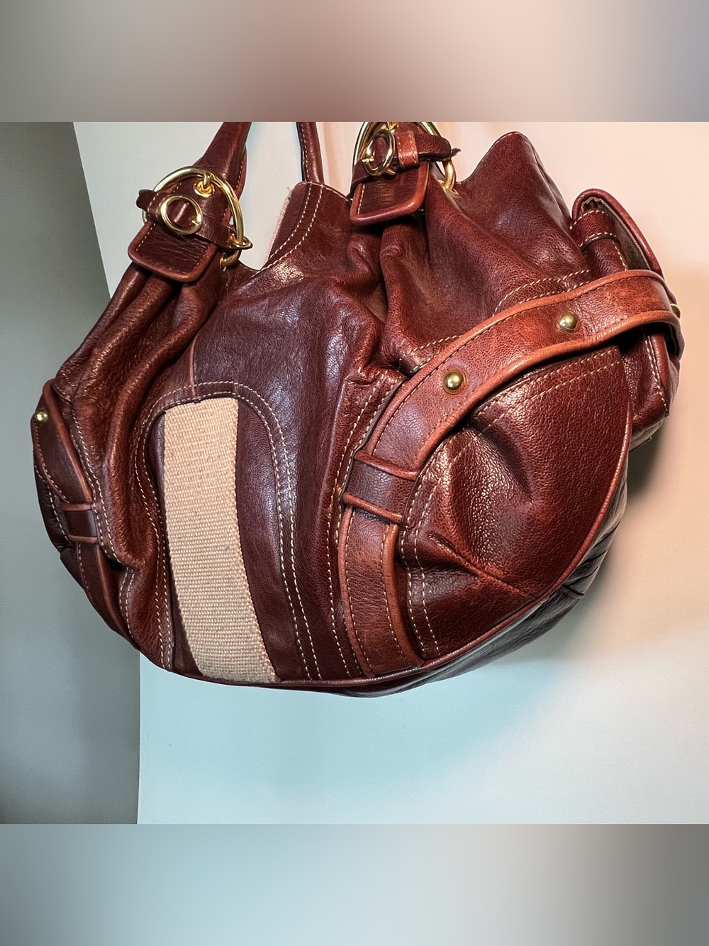 VNTG Juicy Couture Chocolate Brown Leather Hobo Shoulder Bag Gold Hardware Y2K - Picture 8 of 16
